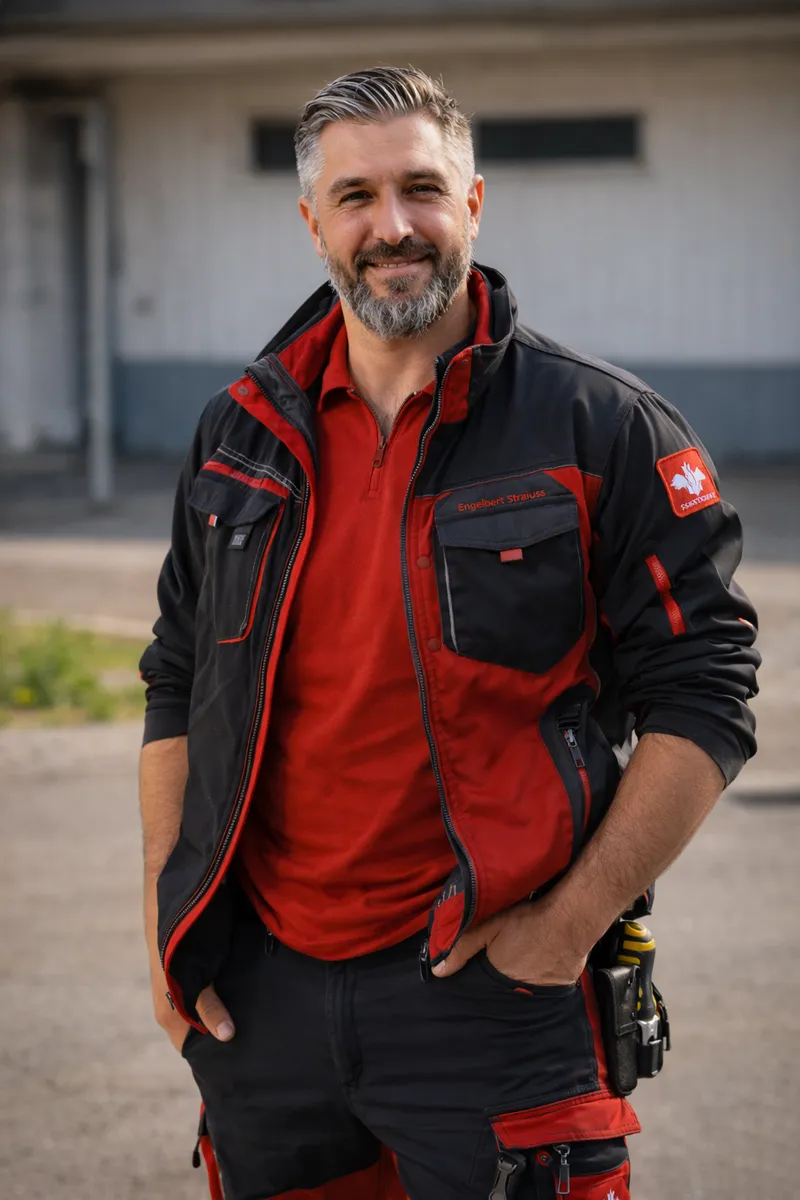 Max Karastelev als Handwerker in Arbeitsjacke — gelernter Elektroniker, heute Digitalberater für Handwerksbetriebe